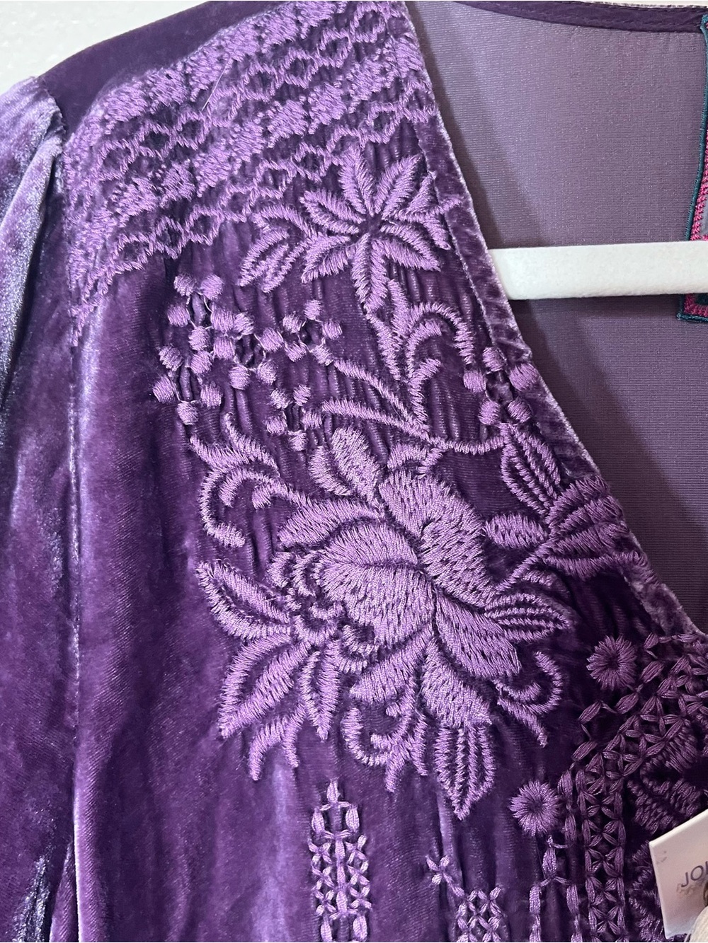 Johnny Was JWLA Velvet Embroidered Tunic Dress M Purple Silk Boho NWT - Picture 2 of 11